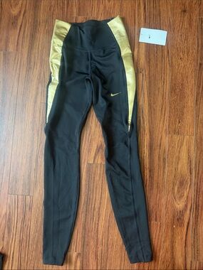 Nike Kids Black and Gold Athletic Leggings